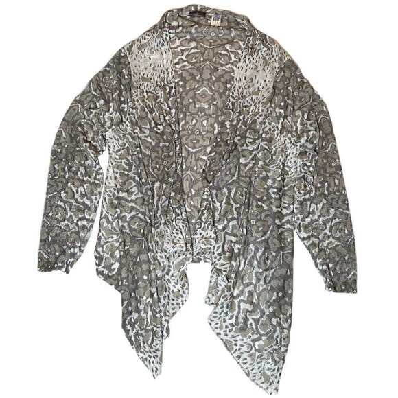 Cullen Neutral Leopard Print Open Front Semi Sheer Long Sleeve Cardigan - Picture 1 of 5